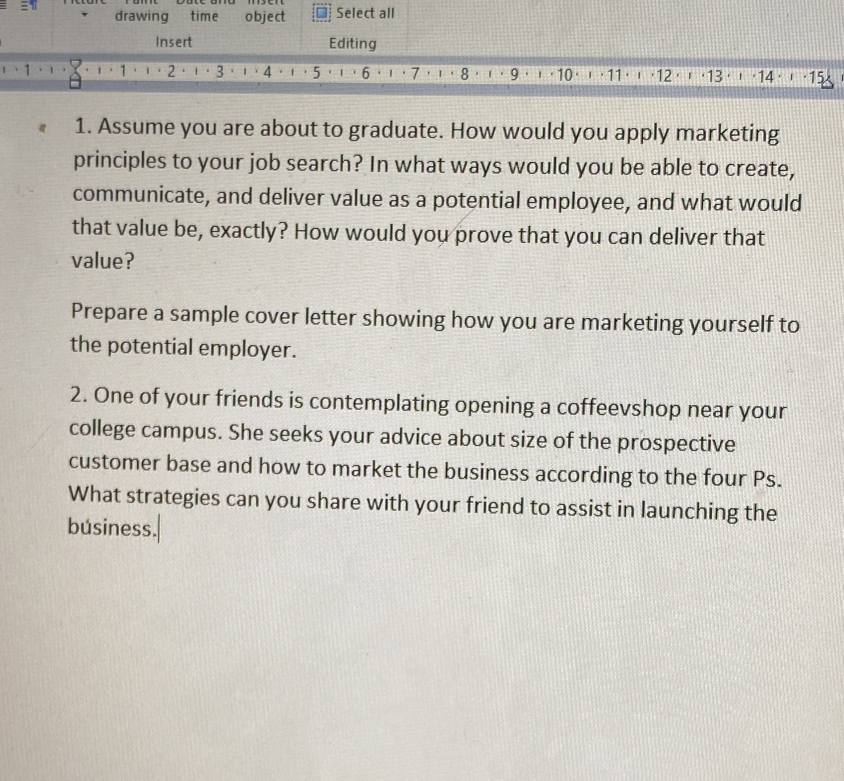  drawing time object ) Select all Insert Editing 1 . 1