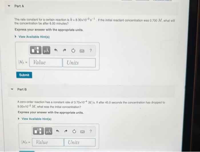 please help me. thank you! Part A If the initial reactant concentration