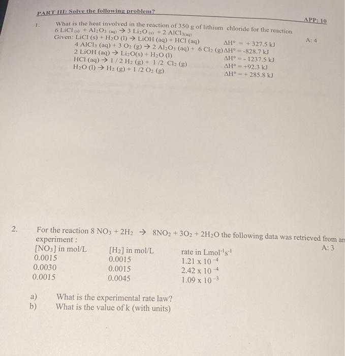 help with 1 ,2 abd 3 PART II: Solve the following problem?