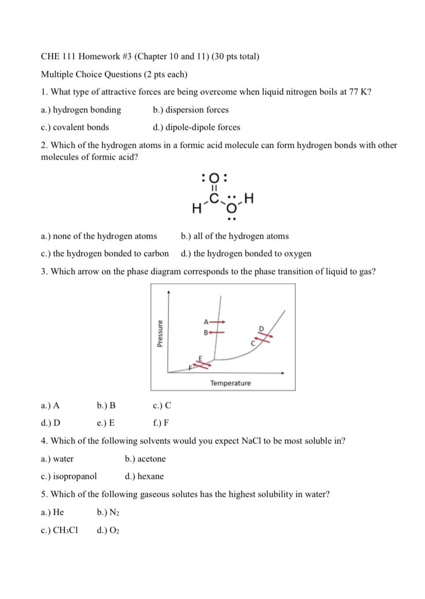 Help CHE 111 Homework \#3 (Chapter 10 and 11 ) ( 30