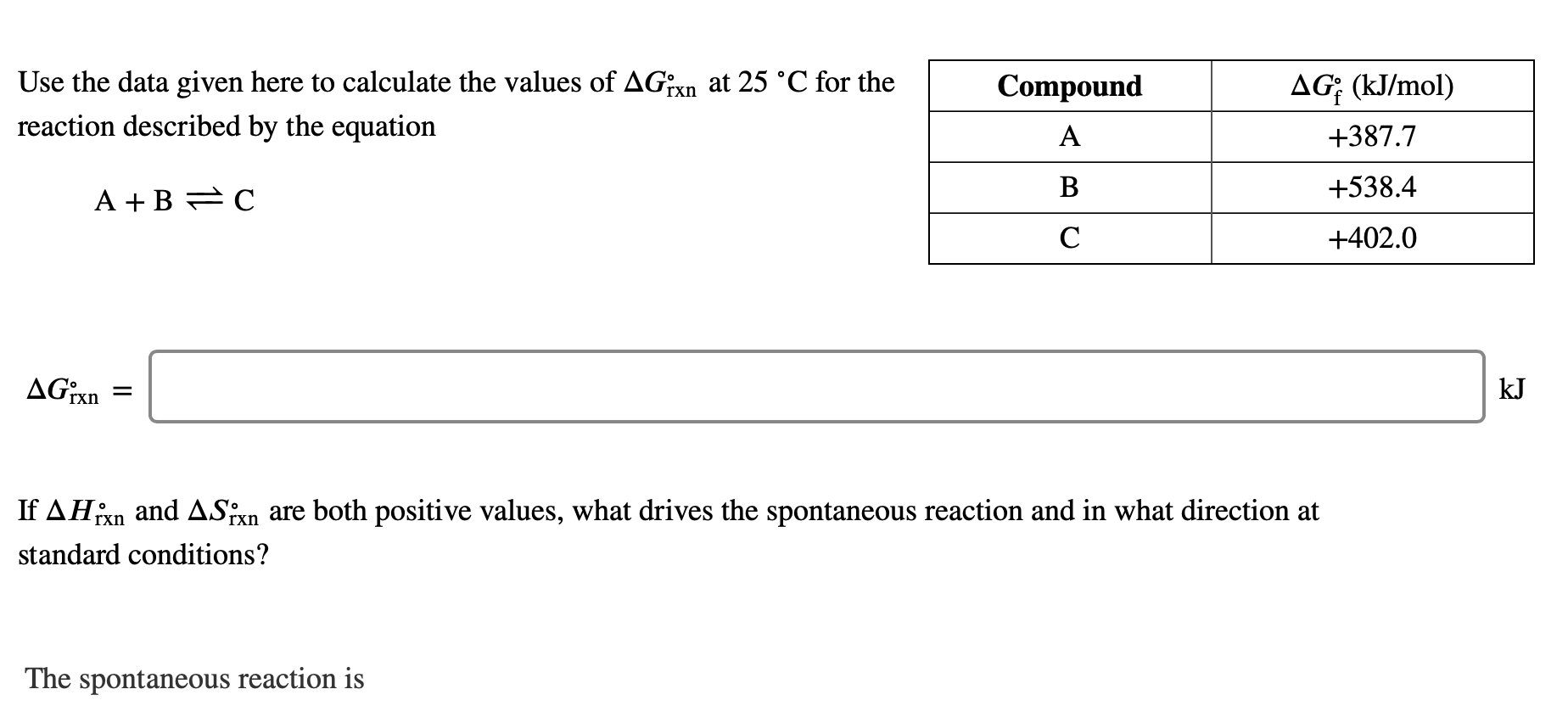 Use the data given here to calculate the values of AGrxn