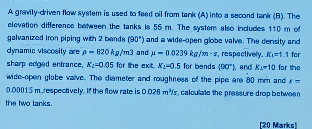 A gravity-driven flow system is used to feed oil from tank