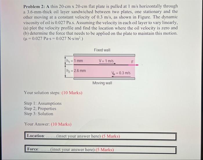  Problem 2: A thin 20-cm x 20-cm flat plate is pulled