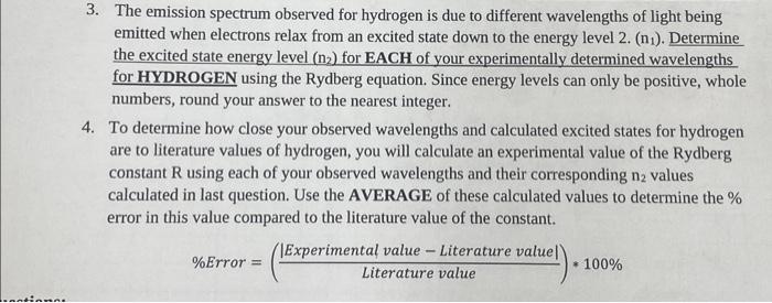 wavelengths and calculated excited states for hydrogen are to literature values of