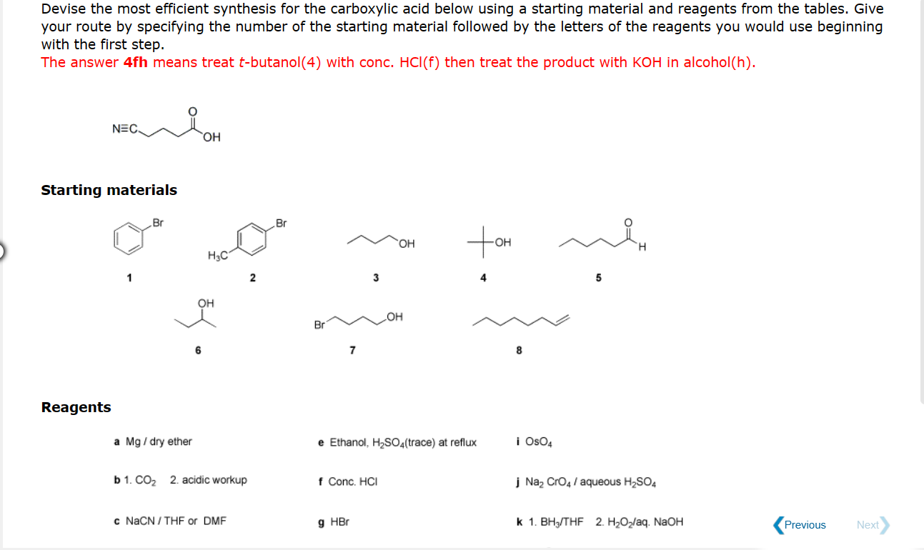 Devise the most efficient synthesis for the carboxylic acid below using