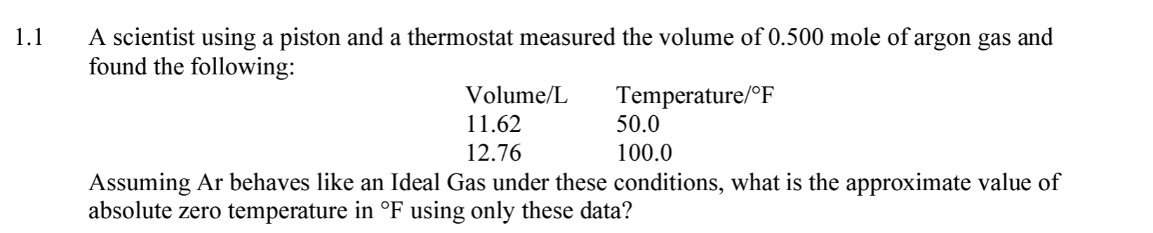  1.1 A scientist using a piston and a thermostat measured the