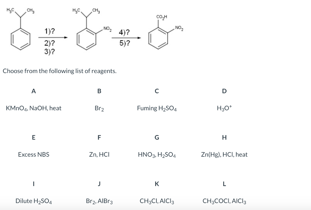 HCI HNO3, H2S04 Zn(Hg), HCl, heat E F G H Dilute H2SO4