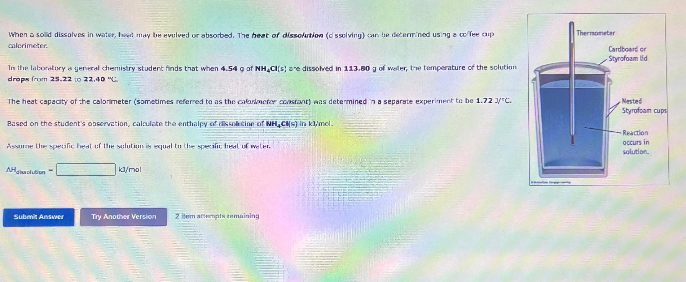  When a solid dissolves in water, heat may be evolved or