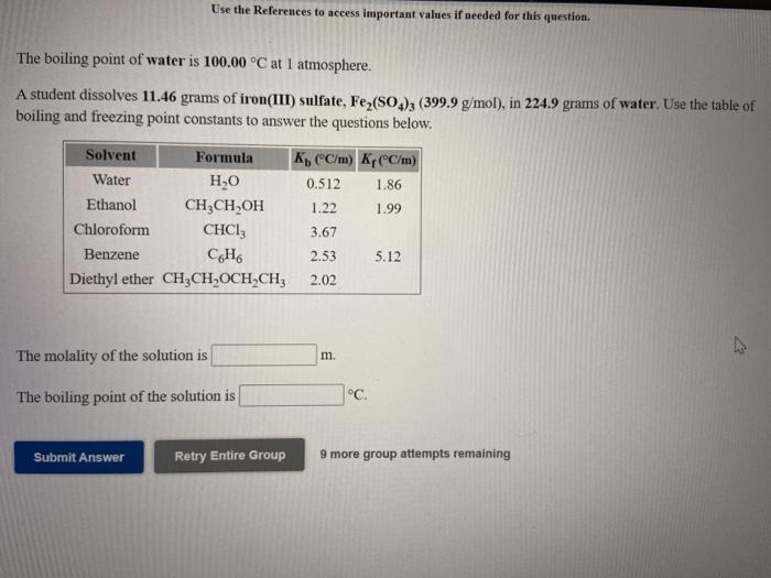 question The freezing point of water is 0.00C at 1 atmosphere. A