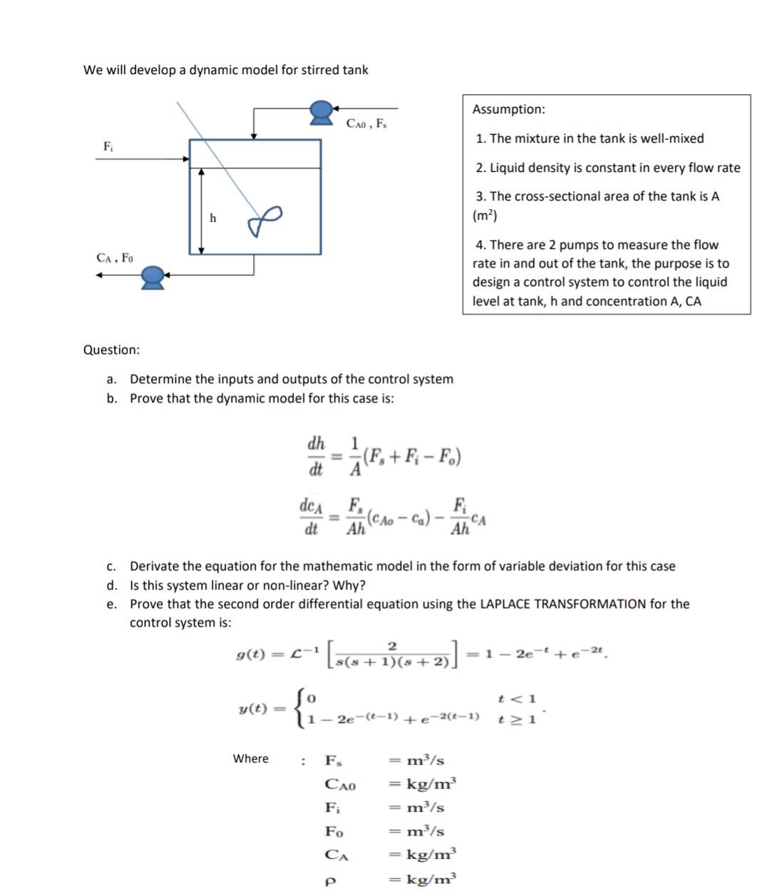  We will develop a dynamic model for stirred tank Assumption: CAO