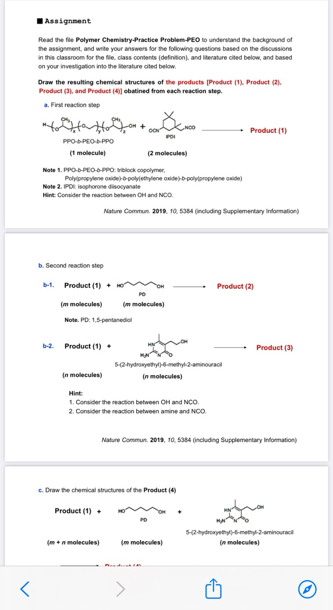  Assignment Read the file Polymer Chemistry-Practice Problem-PEO to understand the background