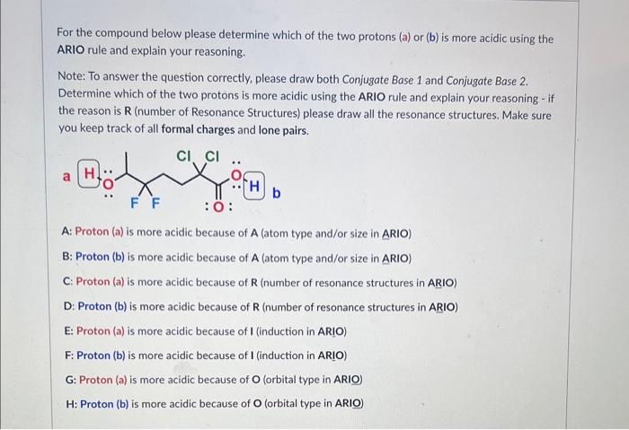 protons (a) or (b) is more acidic using the ARIO rule and
