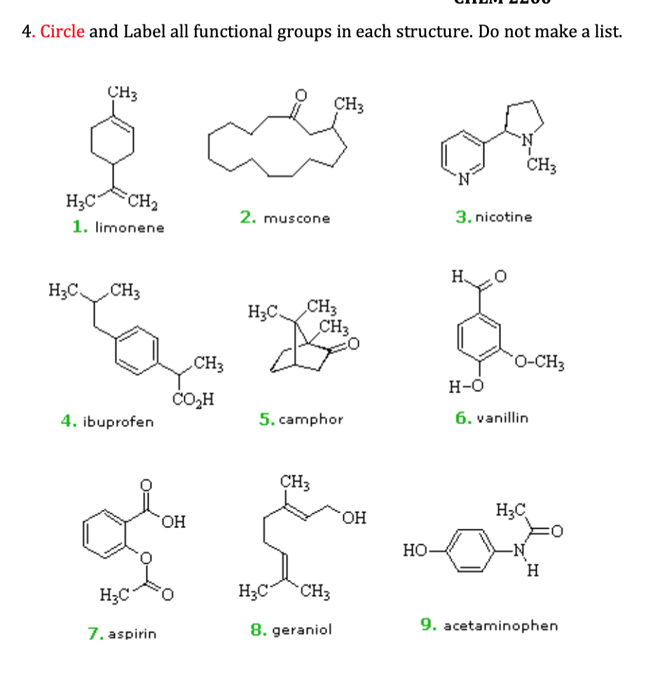 please help thanks!!! 4. Circle and Label all functional groups in each