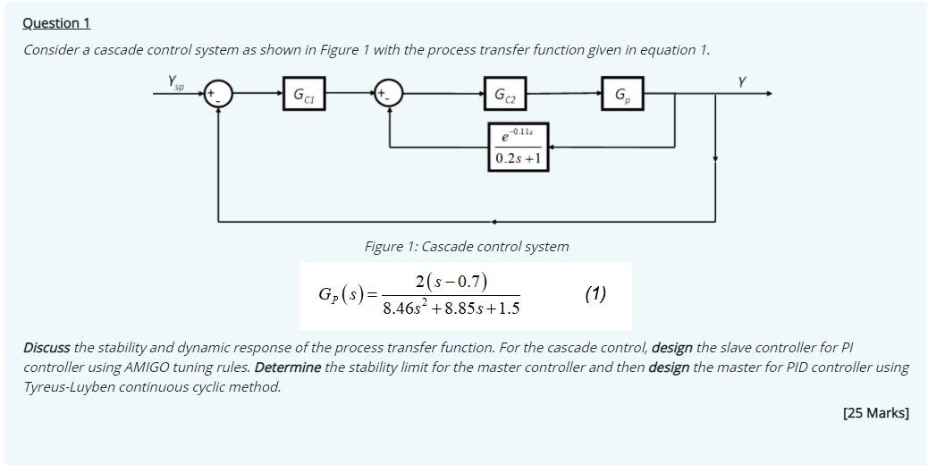  Question 1 Consider a cascade control system as shown in Figure