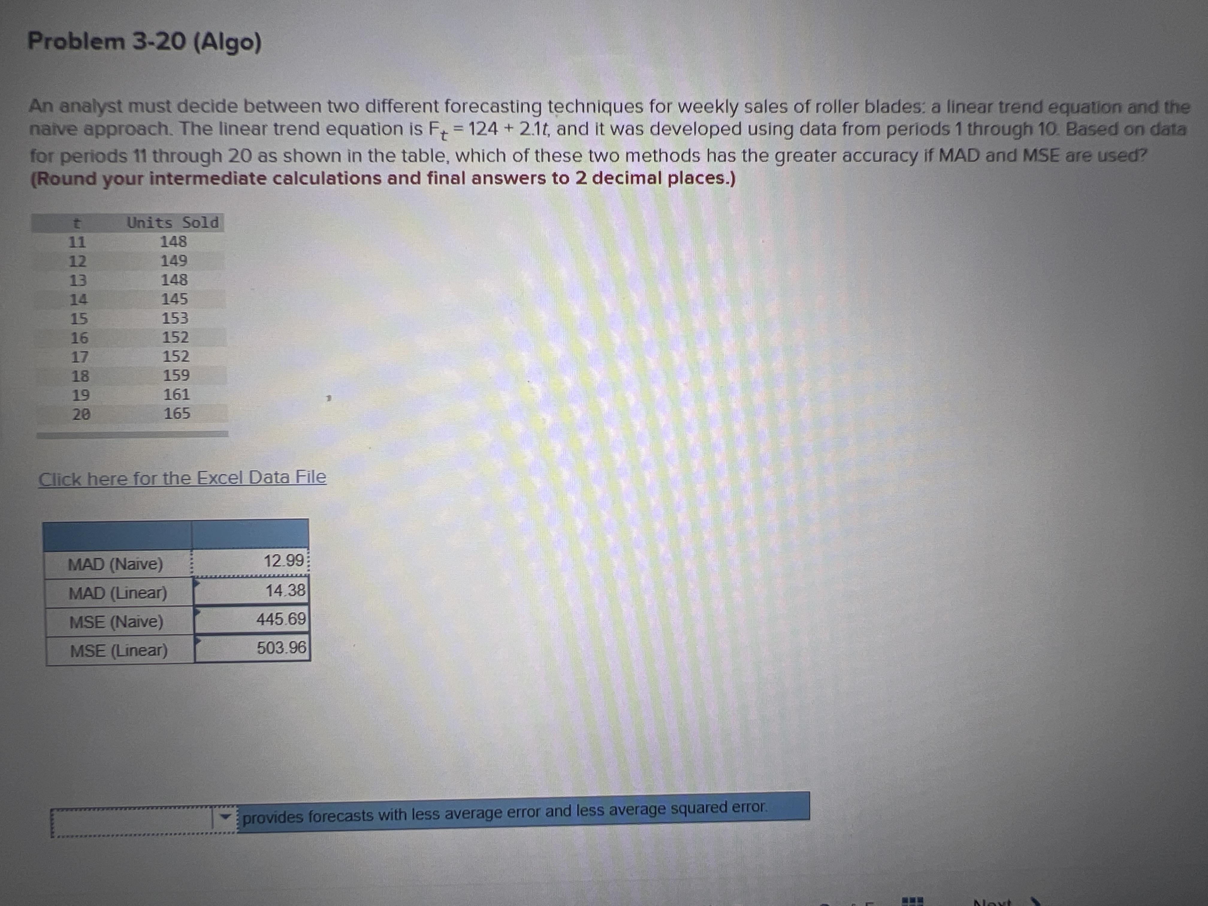  Problem 3-20 (Algo) An analyst must decide between two different forecasting