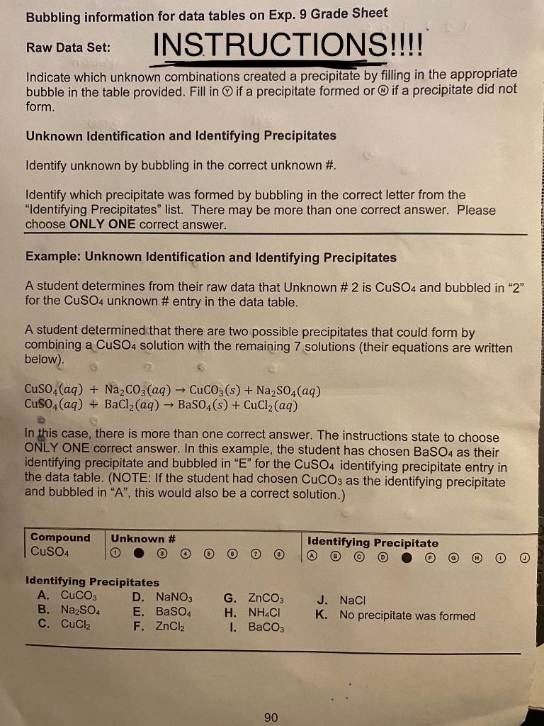 represent if there a precipitate, Y means yes and N means No),