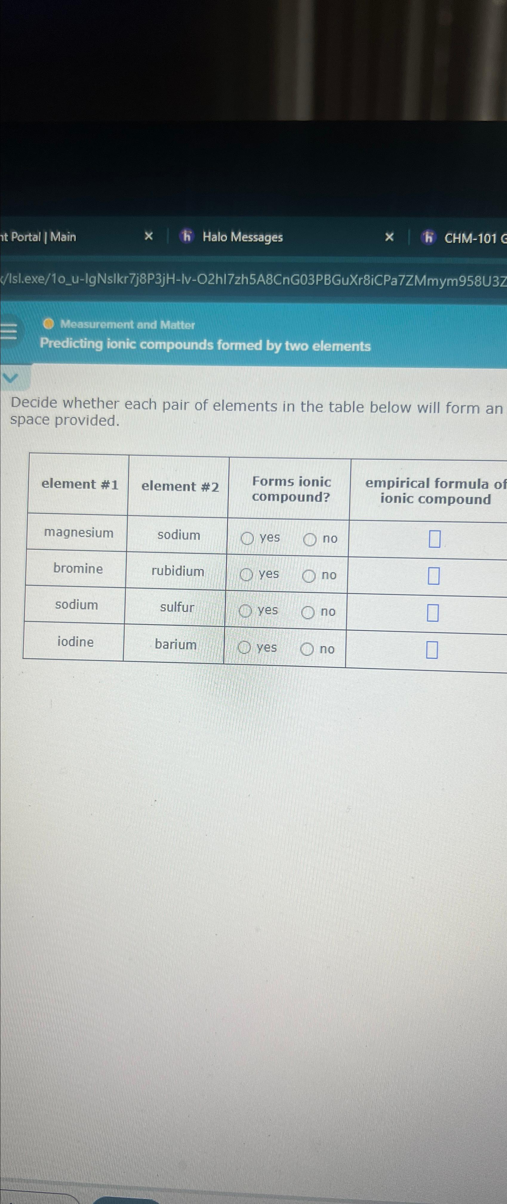  Decide whether each part of elements and the table below, will