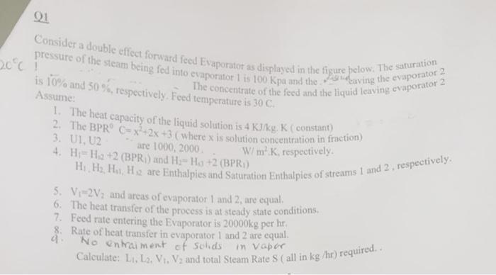  Consider a double effect forward feed Evaporator as displayed in the