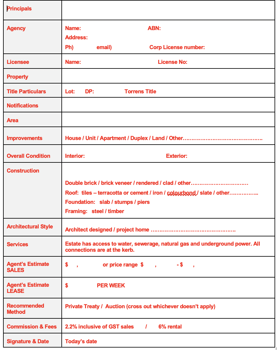 CPPREP4101 Appraise Property for Sale or LeaseUsing the details of your own