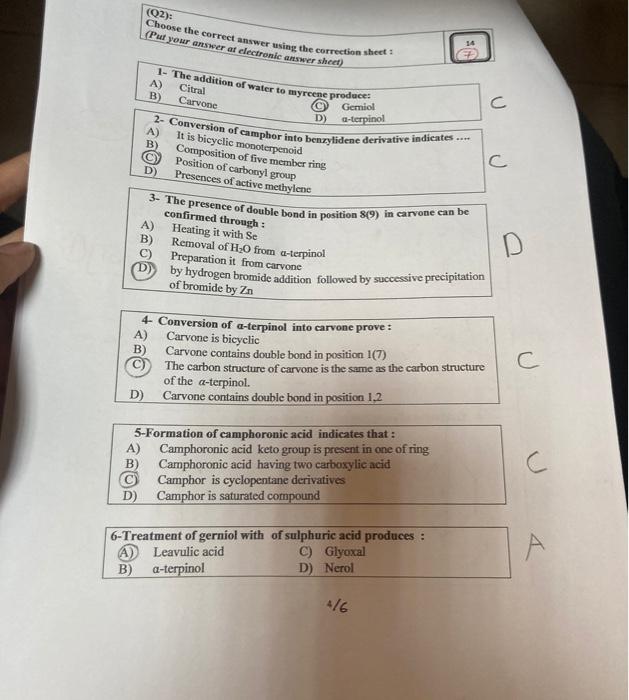  (Q2): Choose the correct answer using the correction sheet : (Put