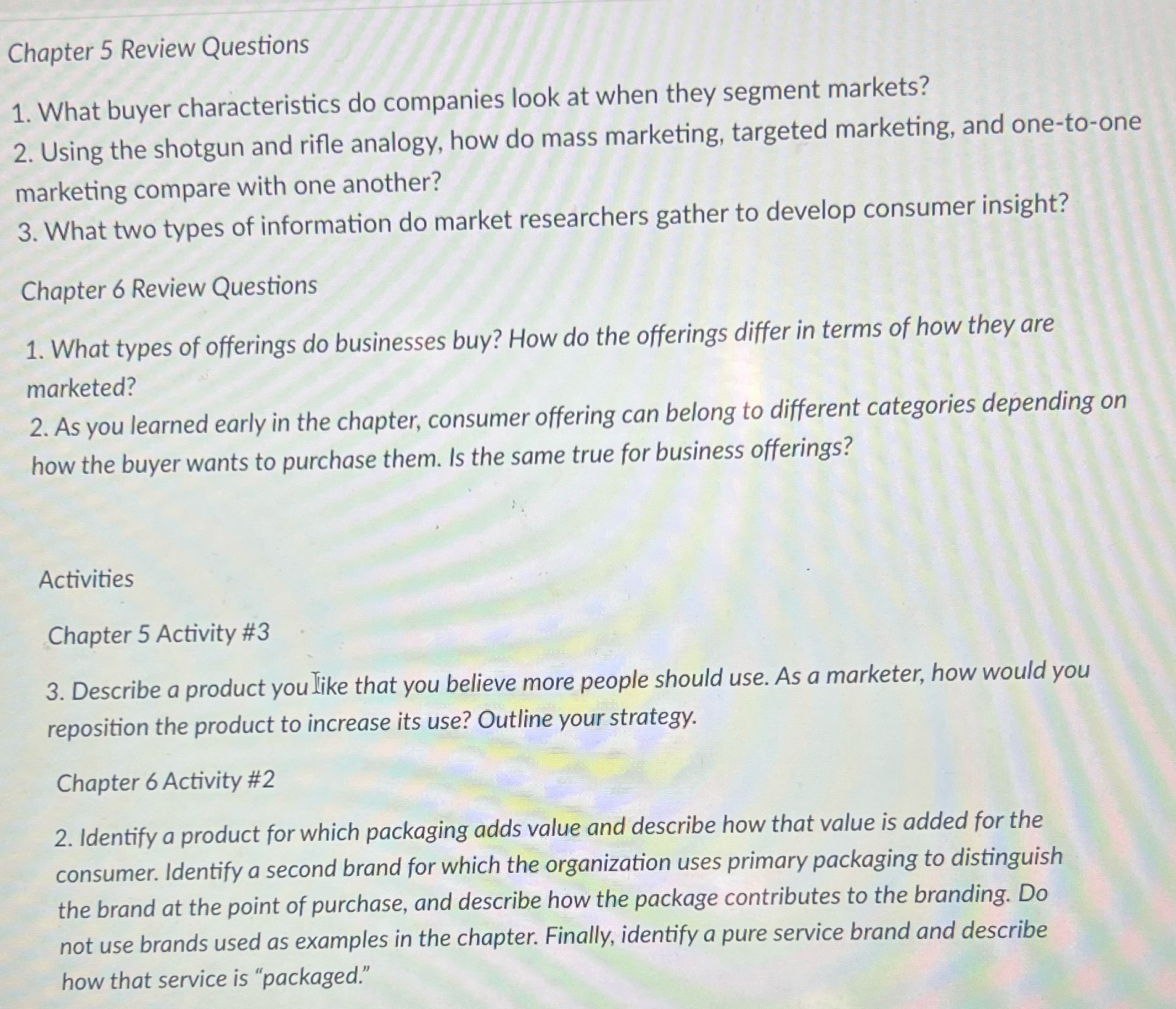 Answer review question with at least 200 characters Chapter 5 Review Questions