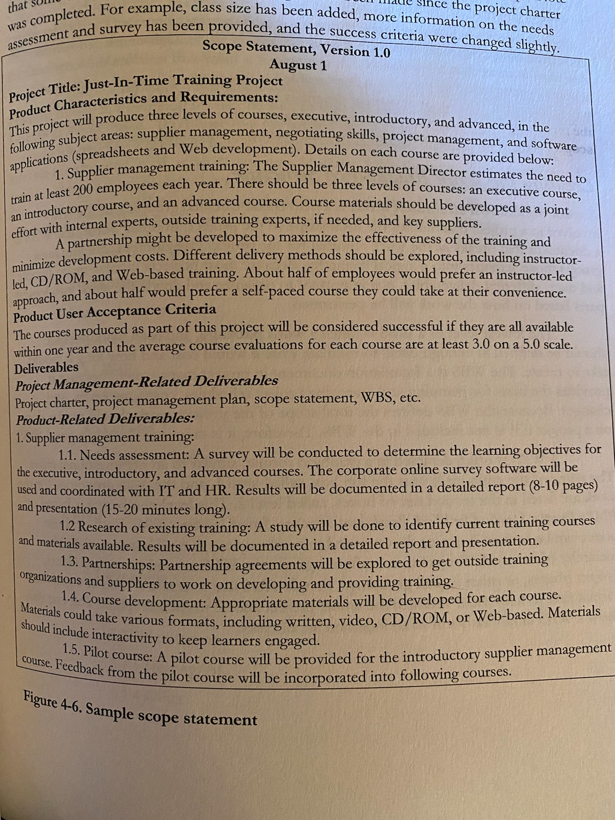  that s since the project charter was completed. For example, class