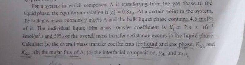 For a system in which component A is transferring from the