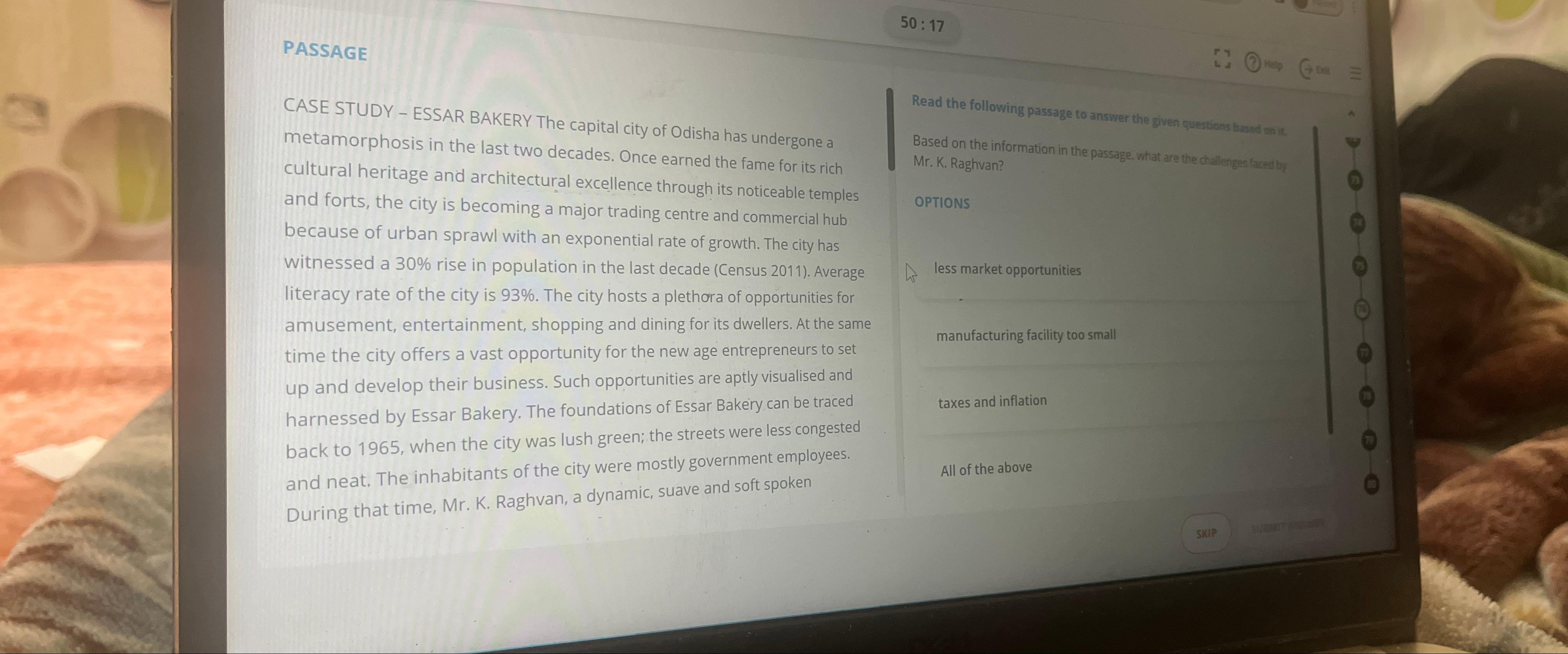  50:17 PASSAGE :3. O) Gom -= CASE STUDY - ESSAR BAKERY