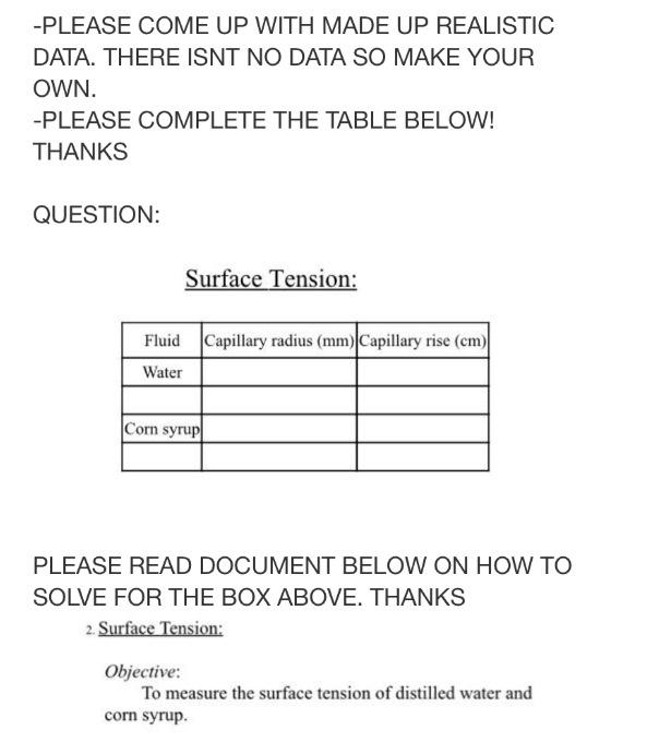  -PLEASE COME UP WITH MADE UP REALISTIC DATA. THERE ISNT NO