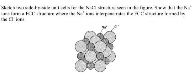  Sketch two side-by-side unit cells for the NaCl structure seen in