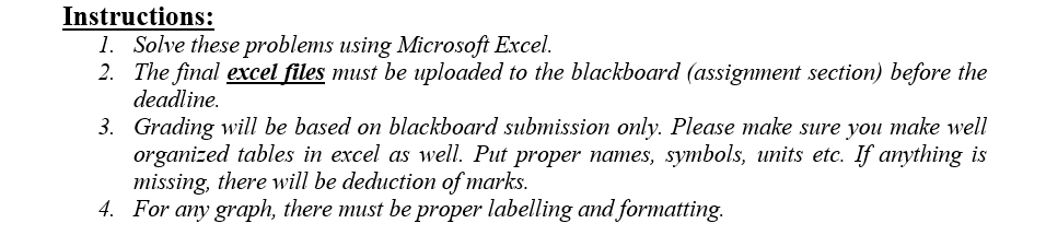  Instructions: 1. Solve these problems using Microsoft Excel. 2. The final