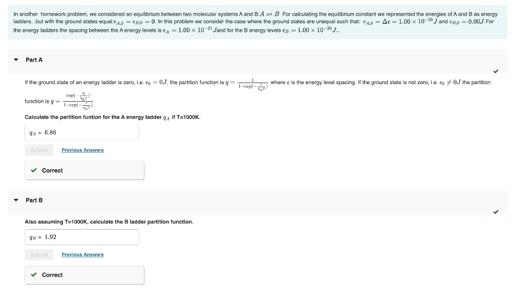  In another homework problem, we considered an equilibrium between two molecular