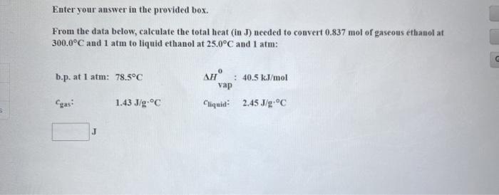  Enter your answer in the provided box. From the data below,