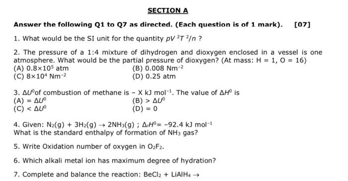 answer all only need the correct answer SECTION A Answer the following
