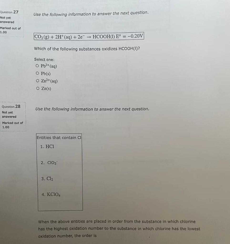  Question 27 Not yet Use the following information to answer the