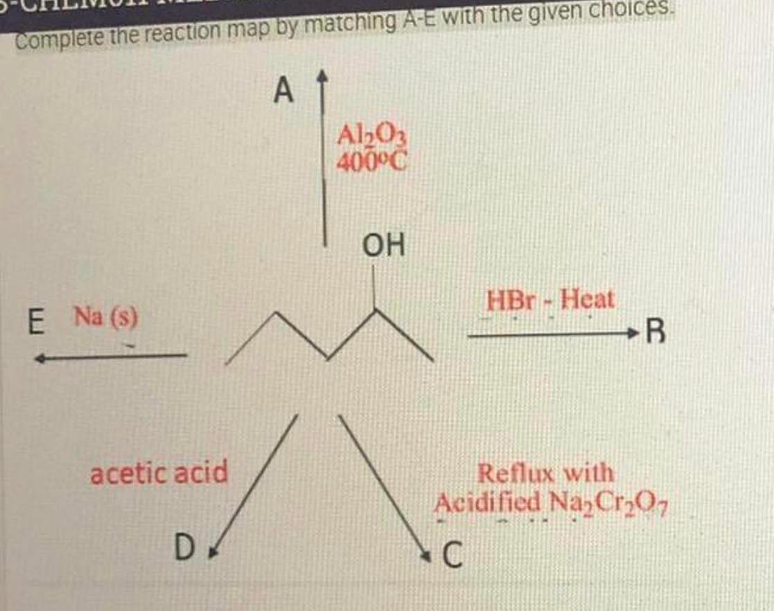 complete the reaction map by matching AFE with the given choices