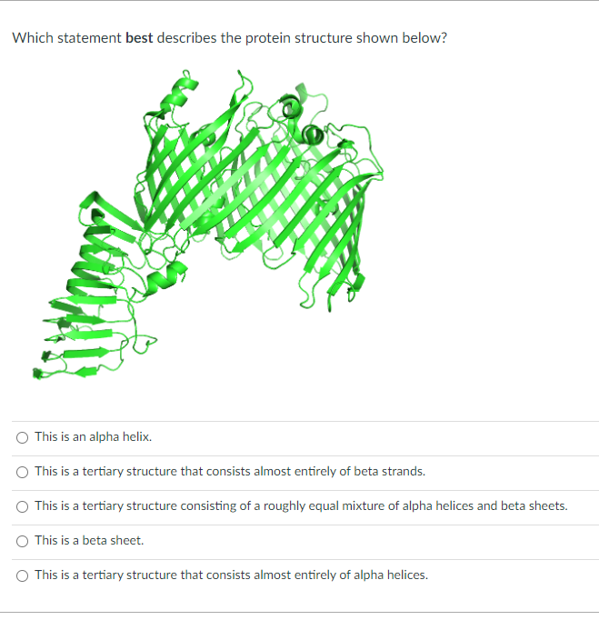  Which statement best describes the protein structure shown below? This is