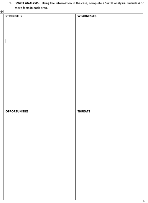 USING THIS CASE STUDY MAKE A: SWOT Analysis:Using the information in the