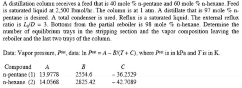  using matlab A distillation column receives a feed that is 40