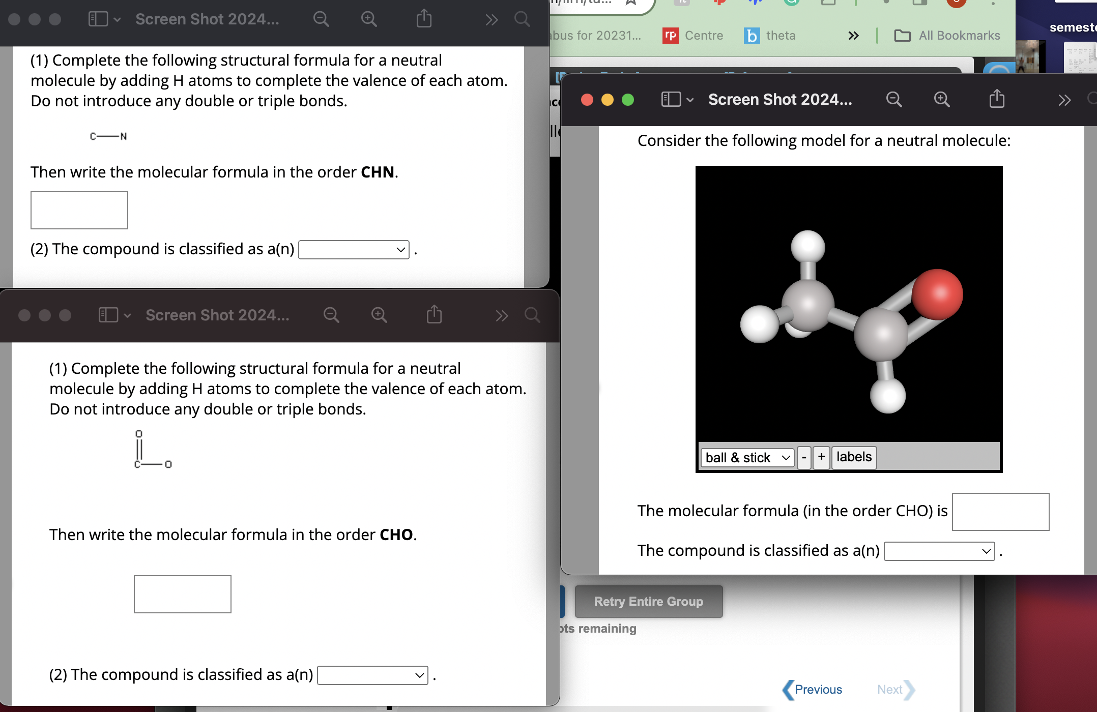 (1) Complete the following structural formula for a neutral molecule by