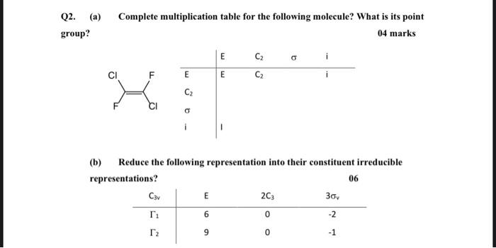  Q2. (a) group? Complete multiplication table for the following molecule? What