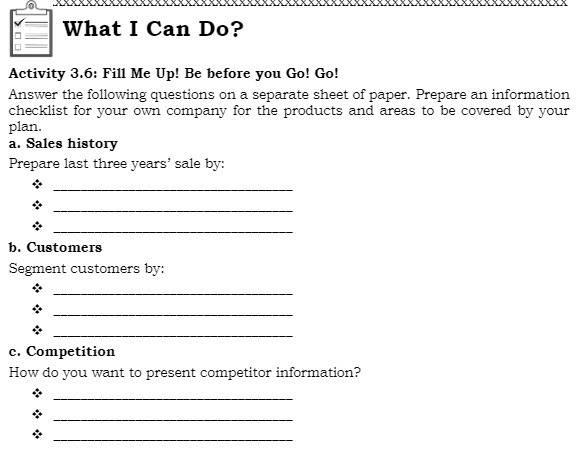 What I Can Do? Activity 3.6: Fill Me Up! Be before