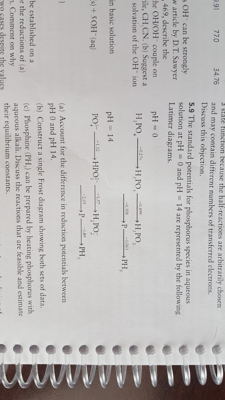 2.91 77.0 34.76 a state function because the half-reactions are arbitrarily