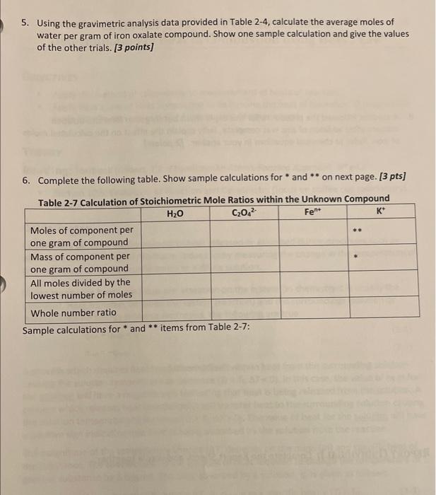 sample of iron oxalate compound. Show one sample calculation and give the
