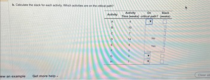 relationships and activity times: \begin{tabular}{ccc} \hline Activity & Activity Time (weeks) &