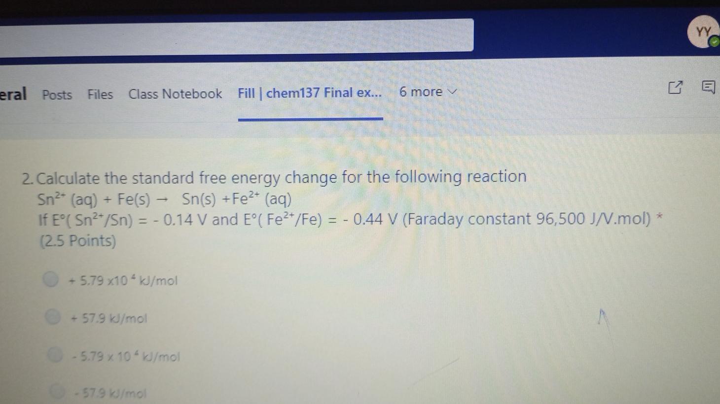  YY eral Posts Files Class Notebook Fill | chem137 Final ex...