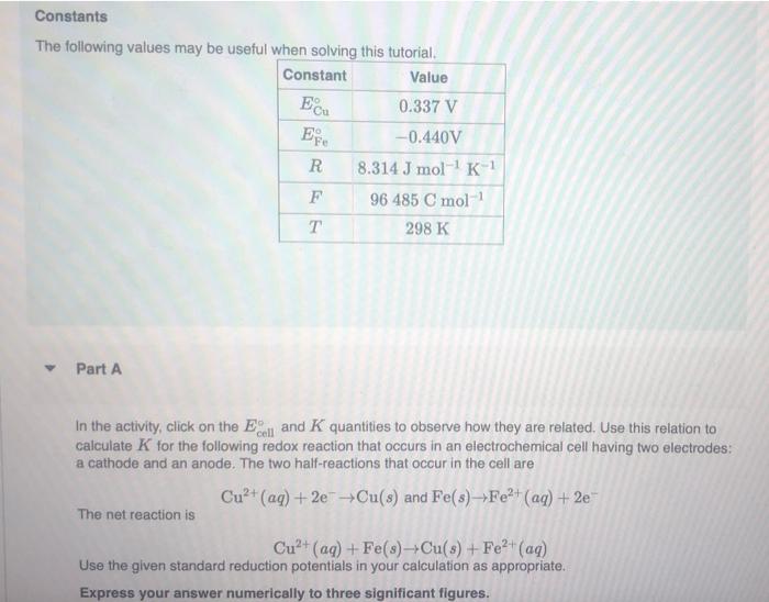  Constants The following values may be useful when solving this tutorial.