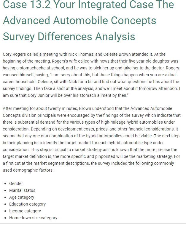 Your task is to apply appropriate differences analysis to your AAConcepts XL