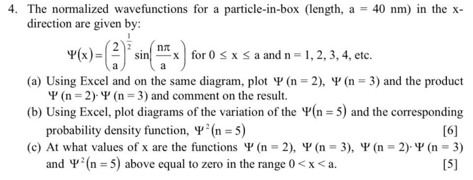  4. The normalized wavefunctions for a particle-in-box (length, a = 40