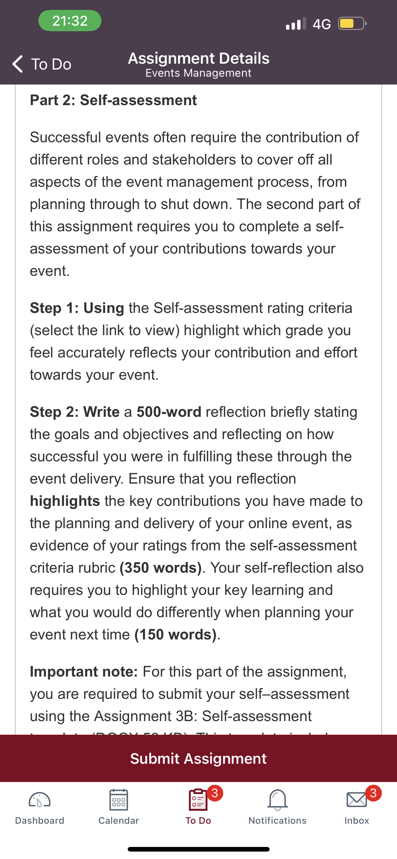 part of the assignment, you are required to submit your selfassessment using
